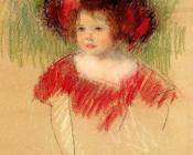 玛丽 史帝文森 卡萨特 : Margot In Big Bonnett And Red Dress